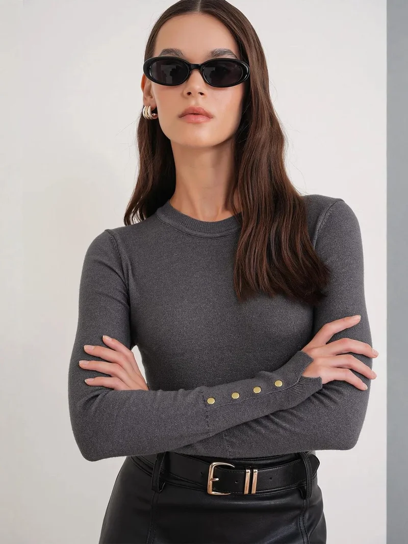 MixRay Mixray Slim Fit Crew Neck Knit Sweater