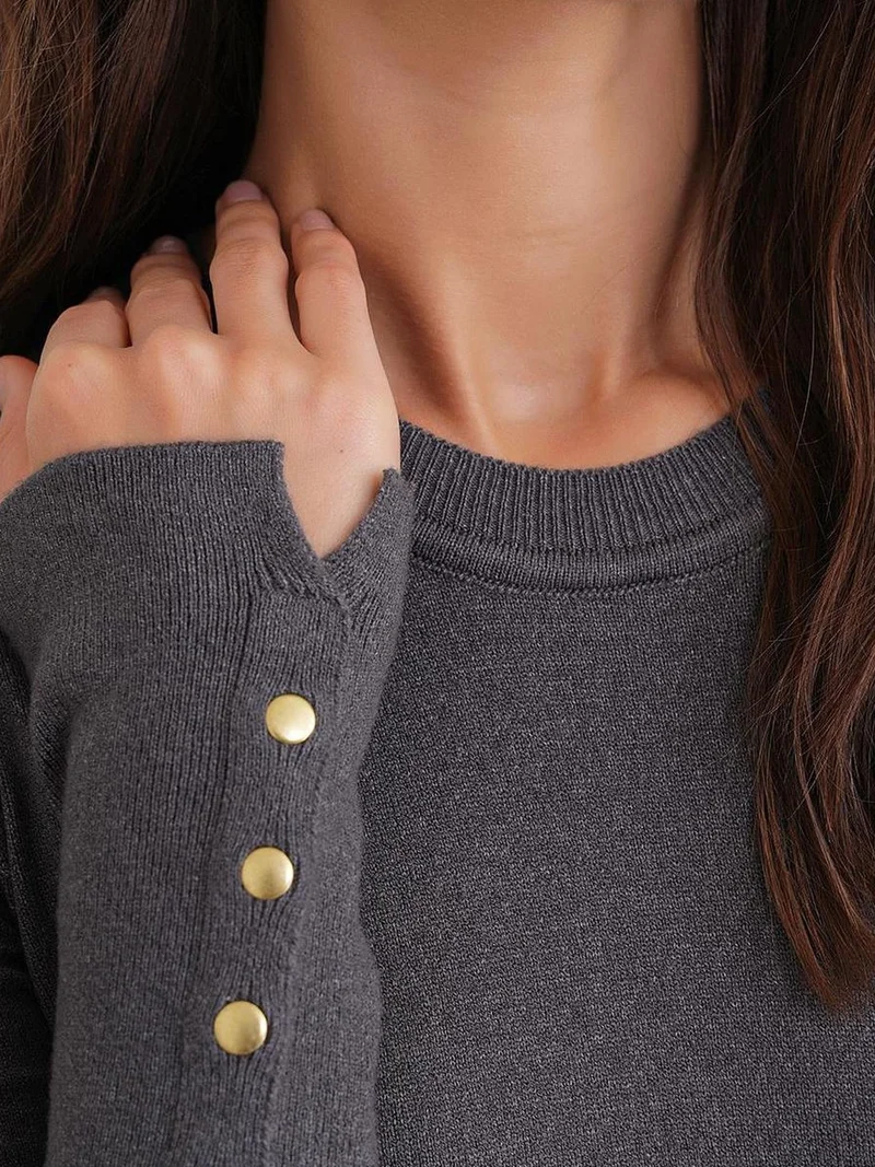 Mixray Dark Grey Mixray Crew Neck Knit Sweater for Women | Best Price UAE