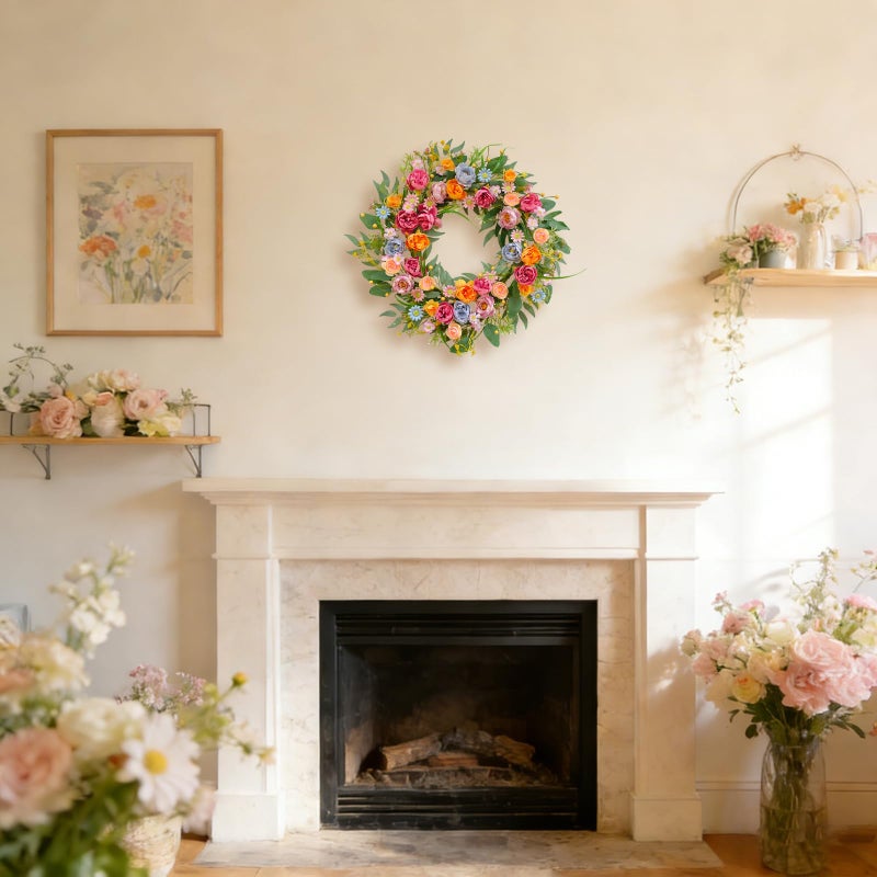 Egolot 24 Inch Spring Summer Penoy Wreath for Front Door, Colorful Wildflowers Floral Eucalyptus Wreath for Indoor Outdoor, All Seasons Everyday Wreaths for Front Door Outside - Image 4