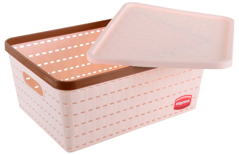 Nayasa Gloria Basket for Storage | Vegetable & Fruit Basket | Storage Box and Organiser Plastic Basket with Lid | Multipurpose Kitchen Organizer Rack | Medium | Peach - Image 4