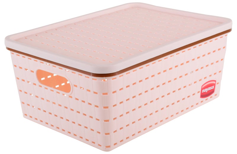 Nayasa Gloria Basket for Storage | Vegetable & Fruit Basket | Storage Box and Organiser Plastic Basket with Lid | Multipurpose Kitchen Organizer Rack | Medium | Peach - Image 2