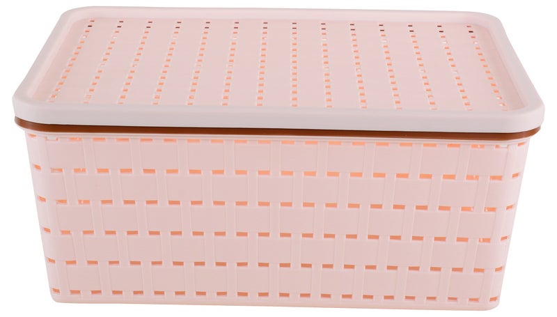 Nayasa Gloria Basket for Storage | Vegetable & Fruit Basket | Storage Box and Organiser Plastic Basket with Lid | Multipurpose Kitchen Organizer Rack | Medium | Peach - Image 3