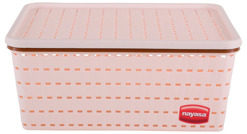 Nayasa Gloria Basket for Storage | Vegetable & Fruit Basket | Storage Box and Organiser Plastic Basket with Lid | Multipurpose Kitchen Organizer Rack | Medium | Peach - Image 1