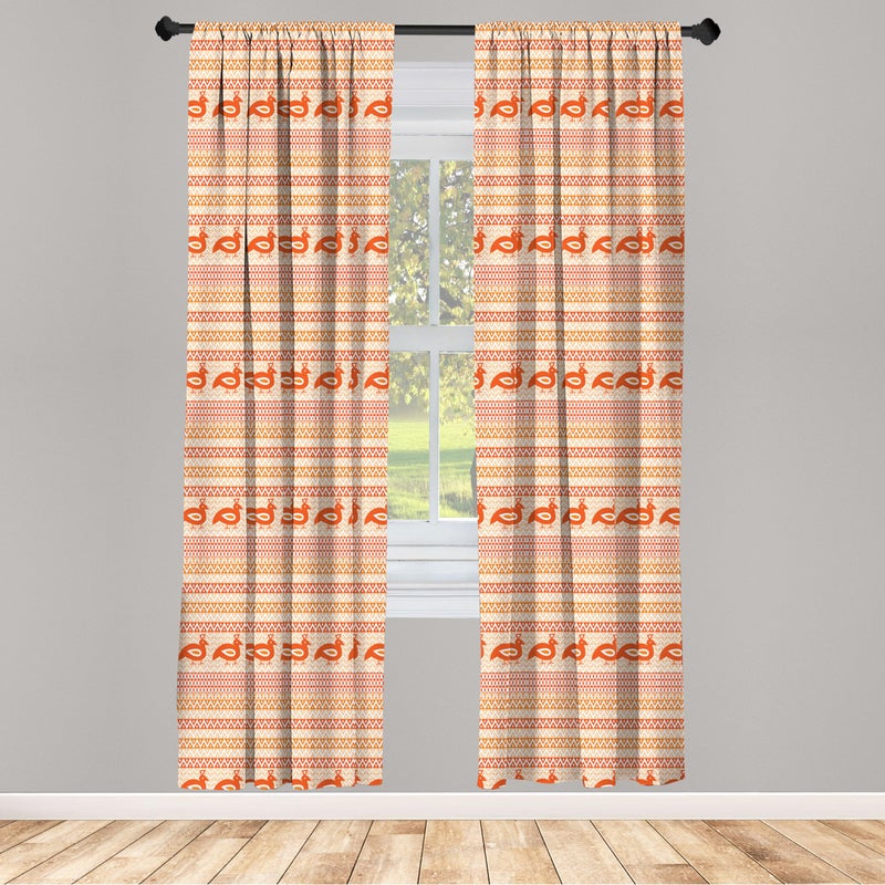 Ambesonne Kente Pattern Curtains  Abstract Tribal Ornament with Zigzags and Folk Birds  Window Treatments 2 Panel Set for Living Room Bedroom  Pair of - 28"" x 63""  Orange White - Image 2