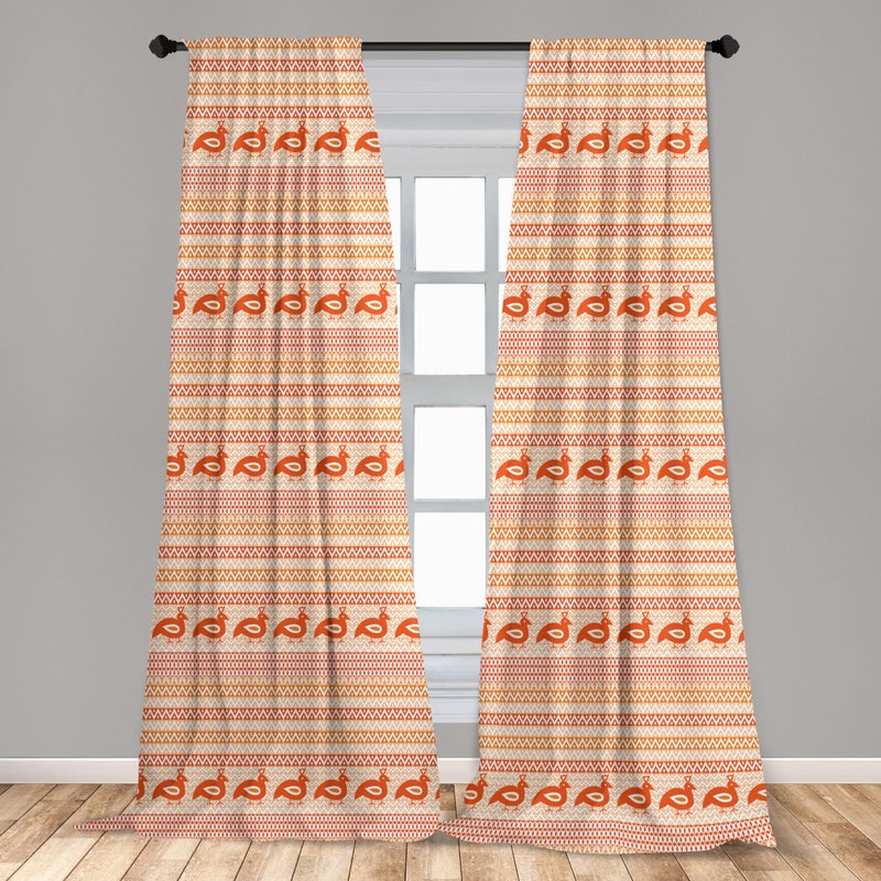 Ambesonne Kente Pattern Curtains  Abstract Tribal Ornament with Zigzags and Folk Birds  Window Treatments 2 Panel Set for Living Room Bedroom  Pair of - 28"" x 63""  Orange White - Image 3