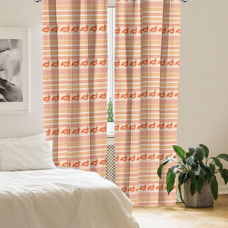 Ambesonne Kente Pattern Curtains  Abstract Tribal Ornament with Zigzags and Folk Birds  Window Treatments 2 Panel Set for Living Room Bedroom  Pair of - 28"" x 63""  Orange White - Image 4