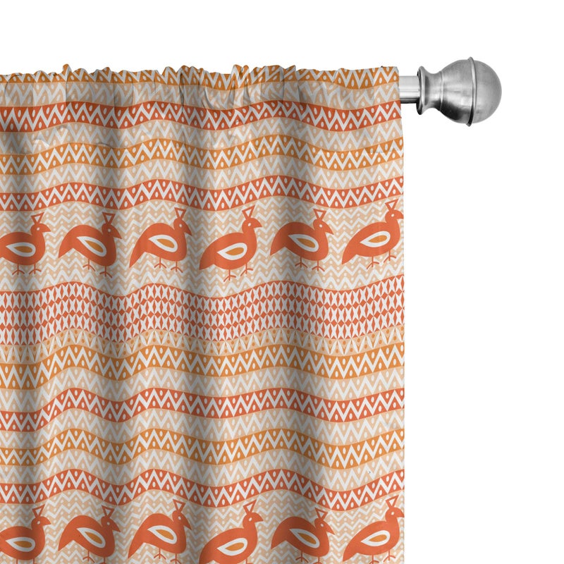 Ambesonne Kente Pattern Curtains  Abstract Tribal Ornament with Zigzags and Folk Birds  Window Treatments 2 Panel Set for Living Room Bedroom  Pair of - 28"" x 63""  Orange White - Image 1