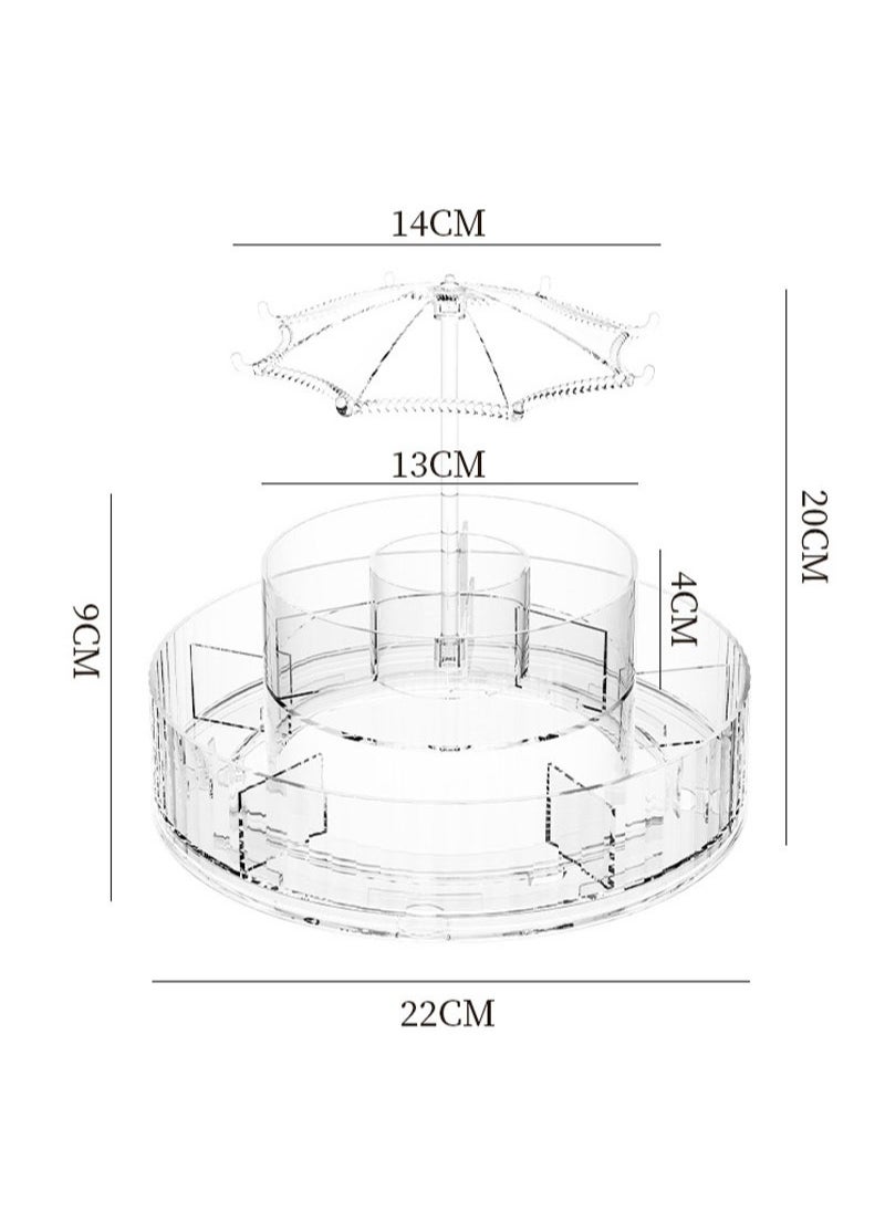 Light Luxury Multi-Function Rotatable Desktop Cosmetics Storage Box Dressing Table Desktop Skin Care Tray Transparent Lipstick Jewelry Rack