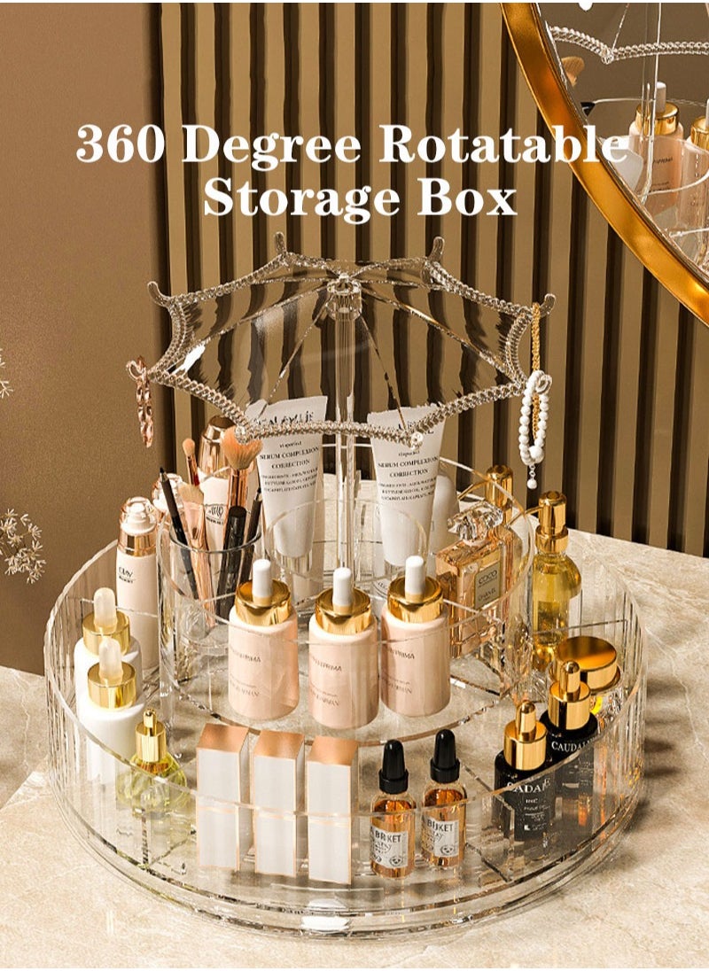 Light Luxury Multi-Function Rotatable Desktop Cosmetics Storage Box Dressing Table Desktop Skin Care Tray Transparent Lipstick Jewelry Rack