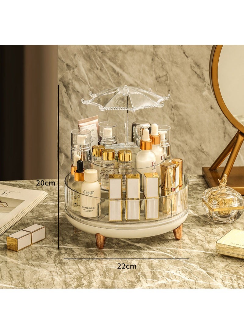 Light Luxury Multi-Function Rotatable Desktop Cosmetics Storage Box Dressing Table Desktop Skin Care Tray Transparent Lipstick Jewelry Rack
