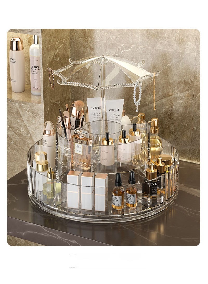 Light Luxury Multi-Function Rotatable Desktop Cosmetics Storage Box Dressing Table Desktop Skin Care Tray Transparent Lipstick Jewelry Rack