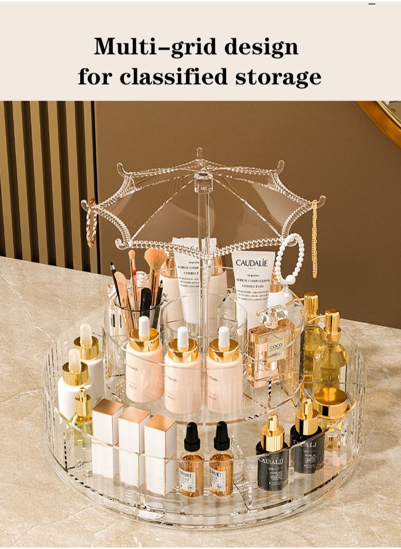 Light Luxury Multi-Function Rotatable Desktop Cosmetics Storage Box Dressing Table Desktop Skin Care Tray Transparent Lipstick Jewelry Rack