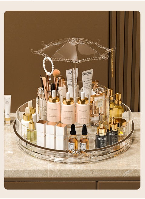 Light Luxury Multi-Function Rotatable Desktop Cosmetics Storage Box Dressing Table Desktop Skin Care Tray Transparent Lipstick Jewelry Rack