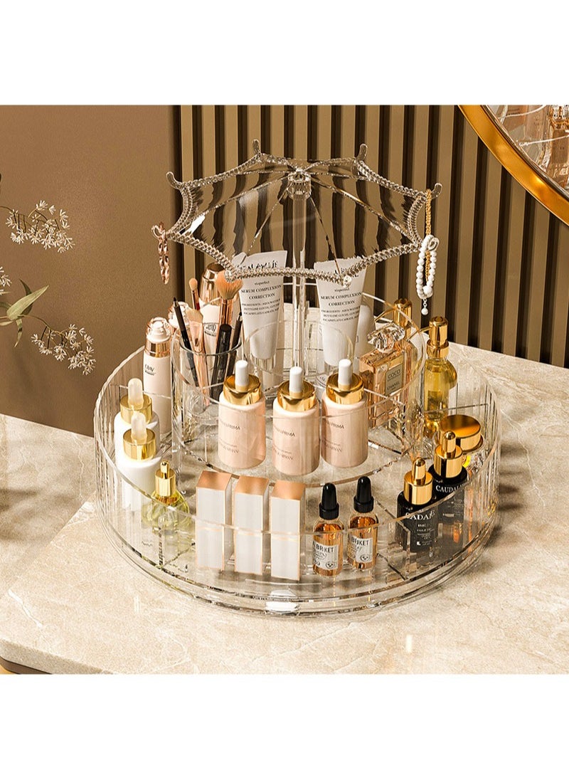 Light Luxury Multi-Function Rotatable Desktop Cosmetics Storage Box Dressing Table Desktop Skin Care Tray Transparent Lipstick Jewelry Rack