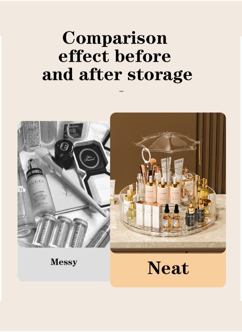 Light Luxury Multi-Function Rotatable Desktop Cosmetics Storage Box Dressing Table Desktop Skin Care Tray Transparent Lipstick Jewelry Rack
