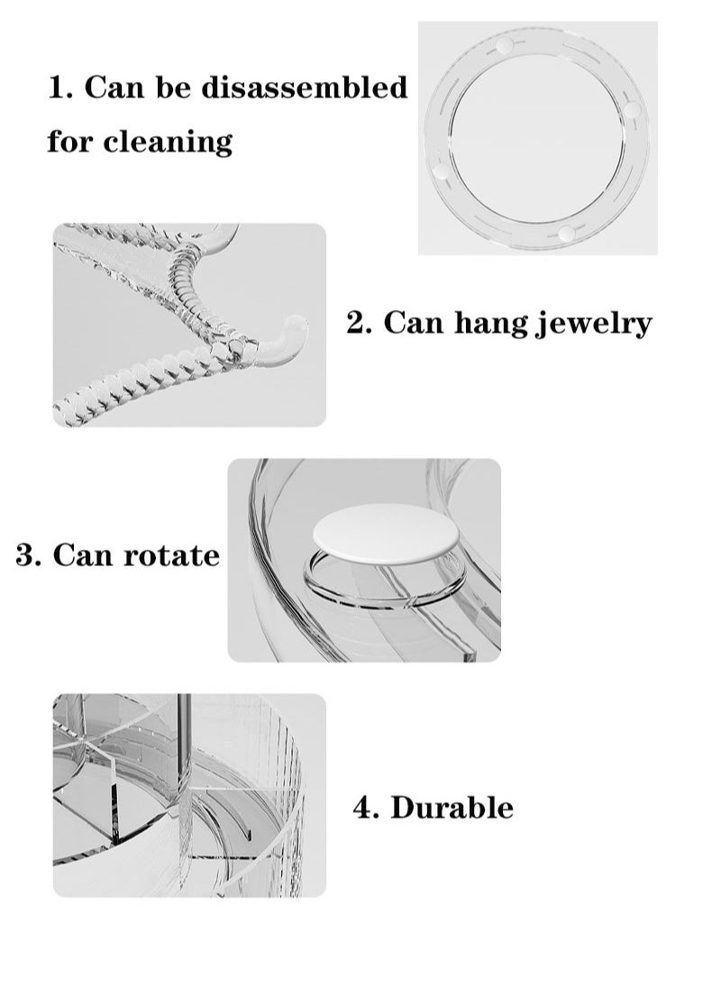 Light Luxury Multi-Function Rotatable Desktop Cosmetics Storage Box Dressing Table Desktop Skin Care Tray Transparent Lipstick Jewelry Rack