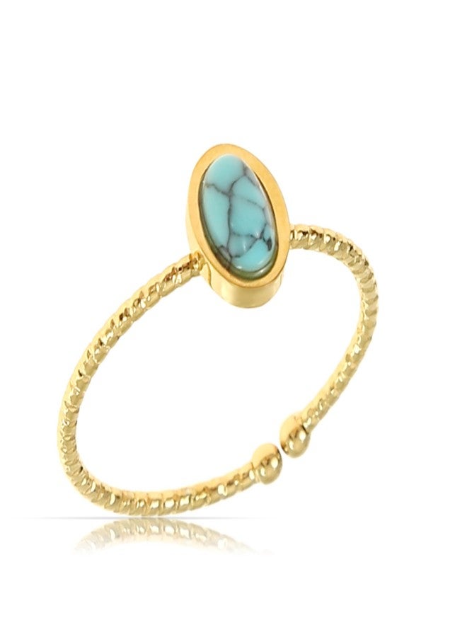 Made by Nami Open Circle Ring for Women - Adjustable Gold Circle Ring - Stainless Steel Open Rings (Oval Turquoise Gemstone) - Image 1