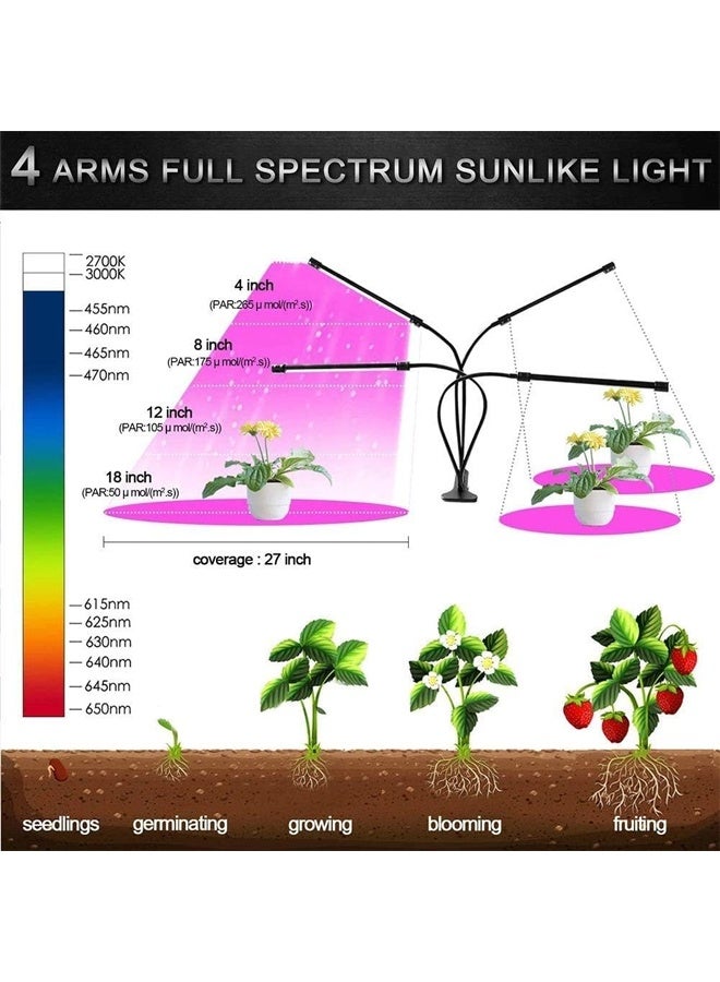 DUNISO Grow Light for Indoor Plants,4 Head 80 LED Plant Grow Lights with Red Blue Spectrum,9 Dimmable Levels, 3 9 12H Timer, Adjustable Gooseneck, 3 Switch Modes  - Image 4