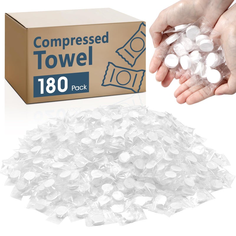 NUITPY 180 PCS Compressed Towel, Mini Compressed Towel Tablets, Disposable Compressed Face Towels, Camping Towel, Portable Bulk Compressed Coin Tissues for Home, Travel, Outdoor Sports - Image 1