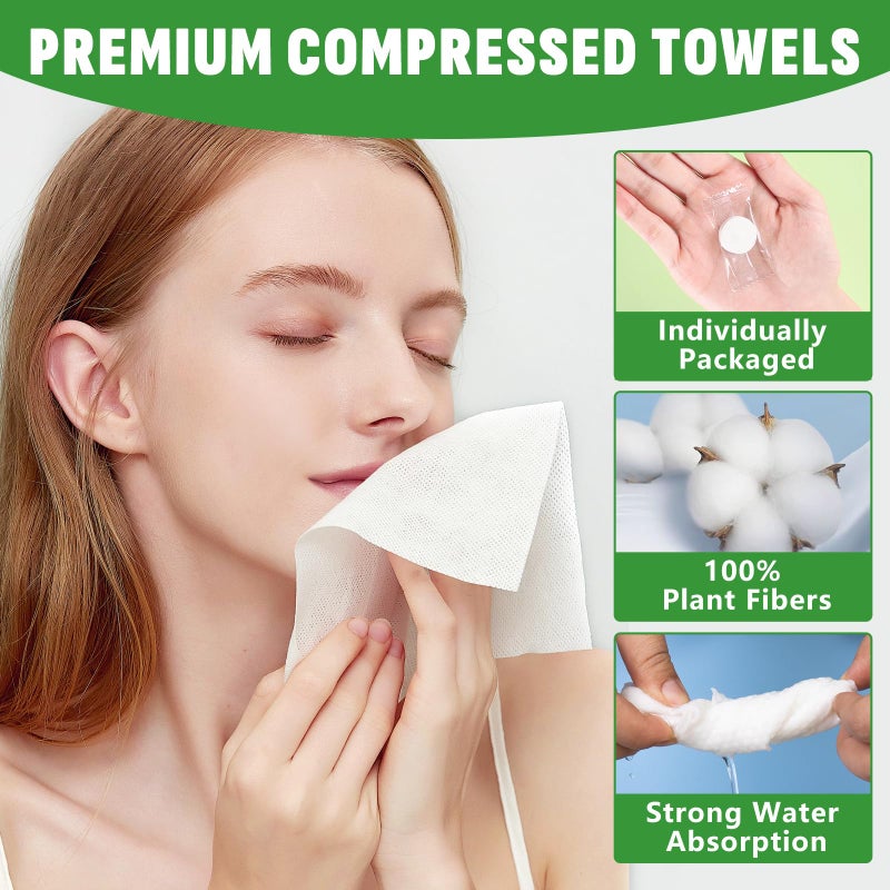 NUITPY 180 PCS Compressed Towel, Mini Compressed Towel Tablets, Disposable Compressed Face Towels, Camping Towel, Portable Bulk Compressed Coin Tissues for Home, Travel, Outdoor Sports - Image 3