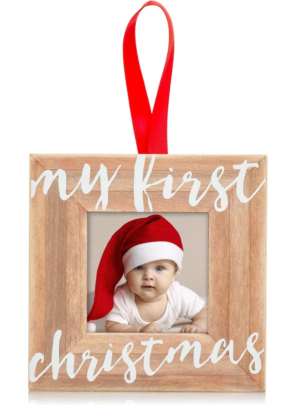 pearhead Pearhead Babys First Christmas Wooden Picture Frame Ornament Newborn Milestone Keepsake Photo Holiday Gift For New and Expecting Parents Rustic My First Christmas Ornament  - Image 1
