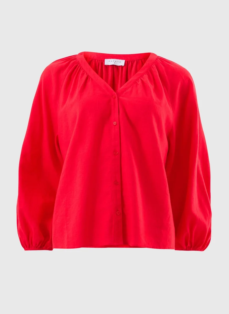 Matalan Red Red Linen Rich Gathered Blouse for Women | Best Price UAE