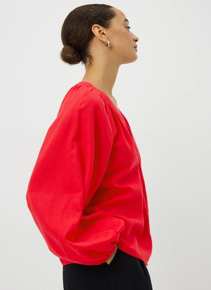 Matalan Red Red Linen Rich Gathered Blouse for Women | Best Price UAE