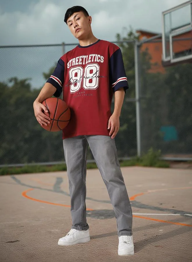 Hubberholme Men Printed Streetletics Varsity Oversized Fit T-Shirt