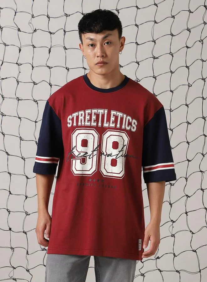 Hubberholme Men Printed Streetletics Varsity Oversized Fit T-Shirt