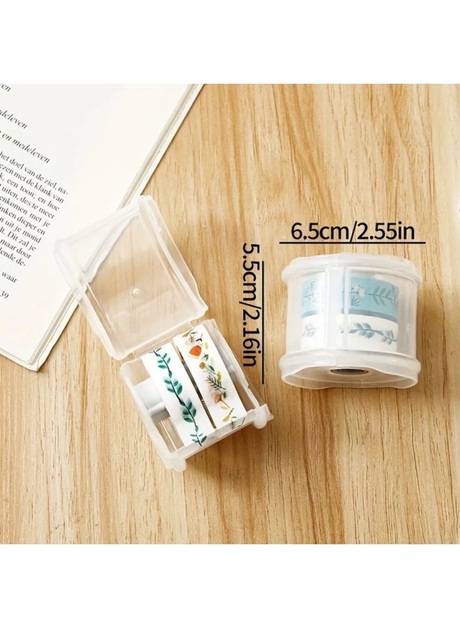 Transparent Round Washi Tape Dispenser with Cutter 1pc Craft Storage Box for Scrapbooking - Image 2