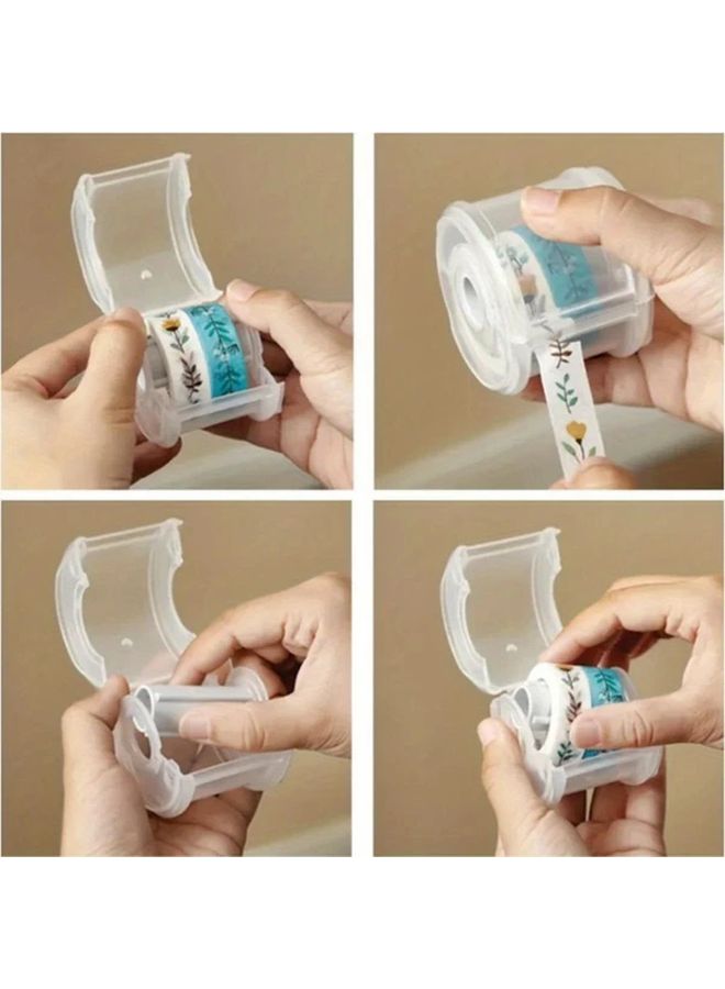 Transparent Round Washi Tape Dispenser with Cutter 1pc Craft Storage Box for Scrapbooking - Image 1