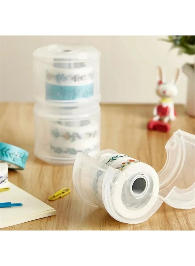 Transparent Round Washi Tape Dispenser with Cutter 1pc Craft Storage Box for Scrapbooking - Image 3