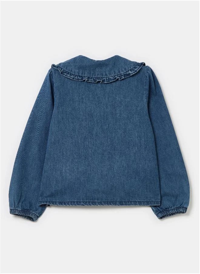 او في اس Denim blouse with bead buttons and collar