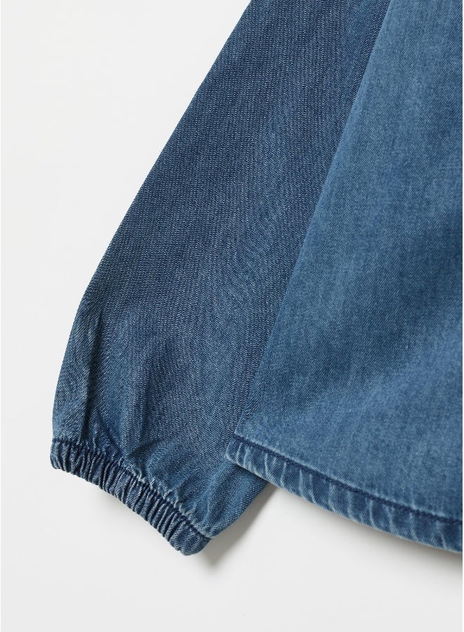 او في اس بلوزة دنيم بأزرار خرز وياقة - Image 4