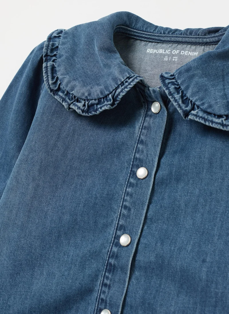Ovs Denim blouse with bead buttons and collar