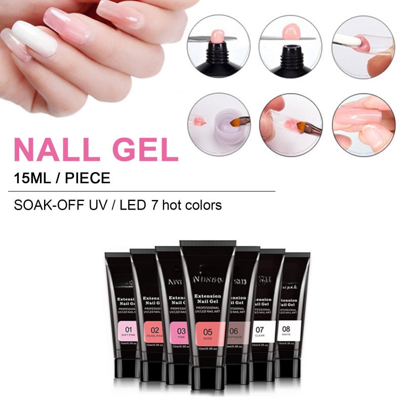 Nail Extension Gel Set Nail Strengthen Gel UV/LED Nail Lamp Nail Dryer Base Coat Top Coat with Nail Brush Nail File Nail Clip Manicure Tools - Image 5