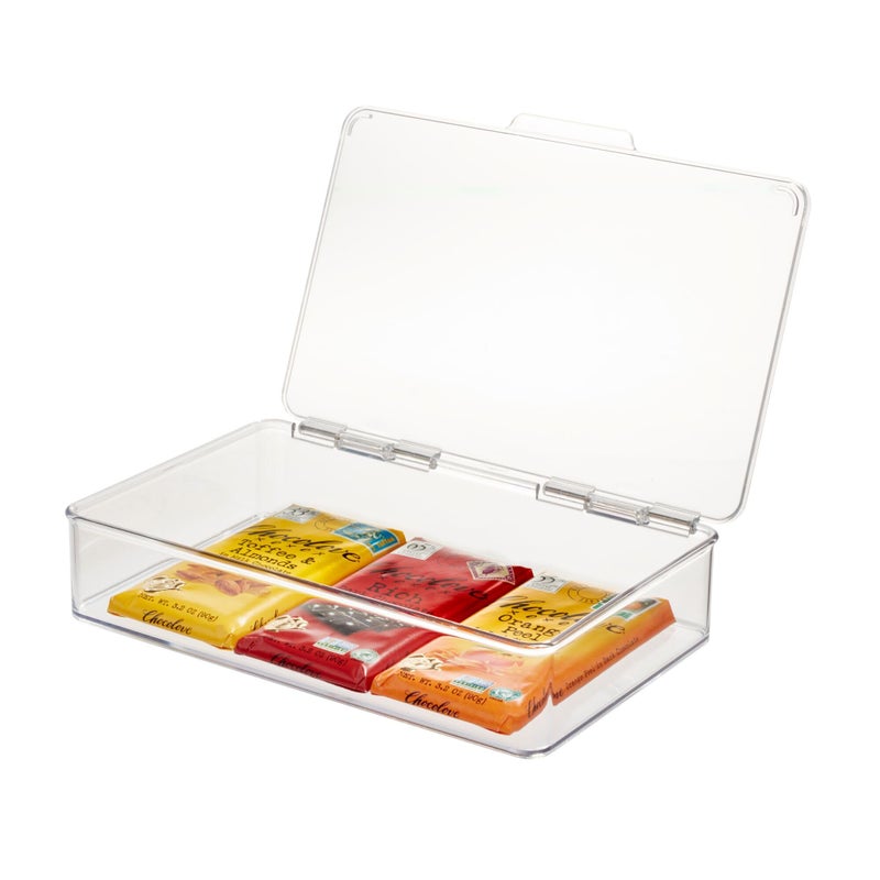 iDesign Kitchen Binz BPA-Free Plastic Stackable Organizer Box with Lid - 7.26" x 10.75" x 2.37", Clear - Image 1