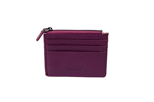 grande 3603 Genuine Leather Card Holder For Women and Men Slim Minimalist Small Zipper Wallet PURPLE - Image 1