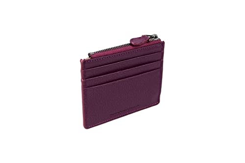 grande 3603 Genuine Leather Card Holder For Women and Men Slim Minimalist Small Zipper Wallet PURPLE - Image 3