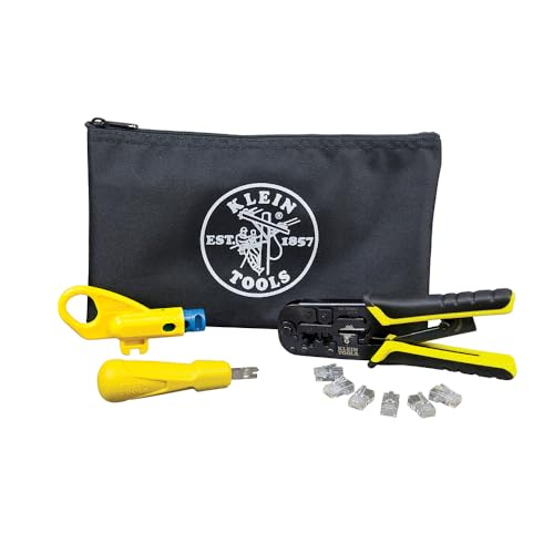 Klein Tools VDV026212 Coax Installation Kit with Crimp Tool Cable Cutter Stripper and F connectors with Storage Bag