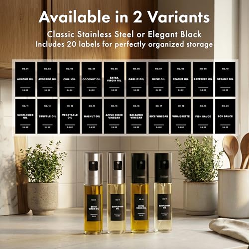 EDELHAUS Oil Sprayer Set of 2 – Oil Spray Bottle Made of Stainless Steel & Glass, for Healthy Cooking, Sprayer for Precise Dosage, for Cooking Oil & Vinegar Including 20 Labels, Funnel - Image 5
