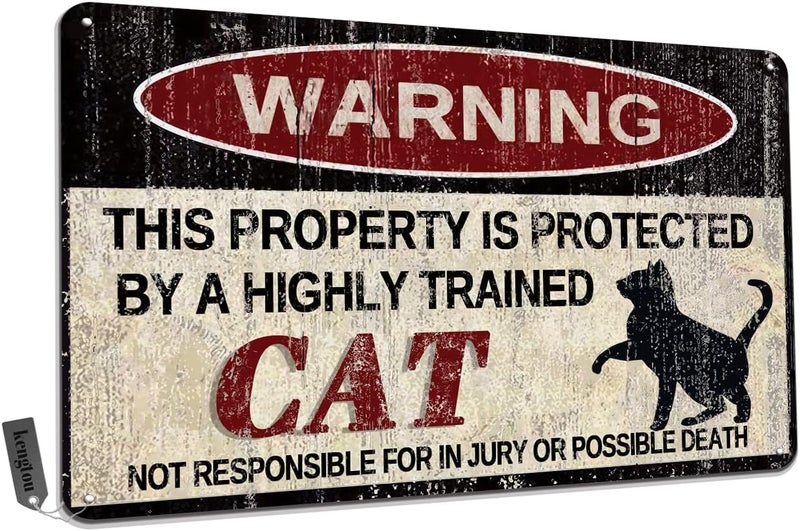 kengtou Vintage Cat Warning Metal Sign - Image 1