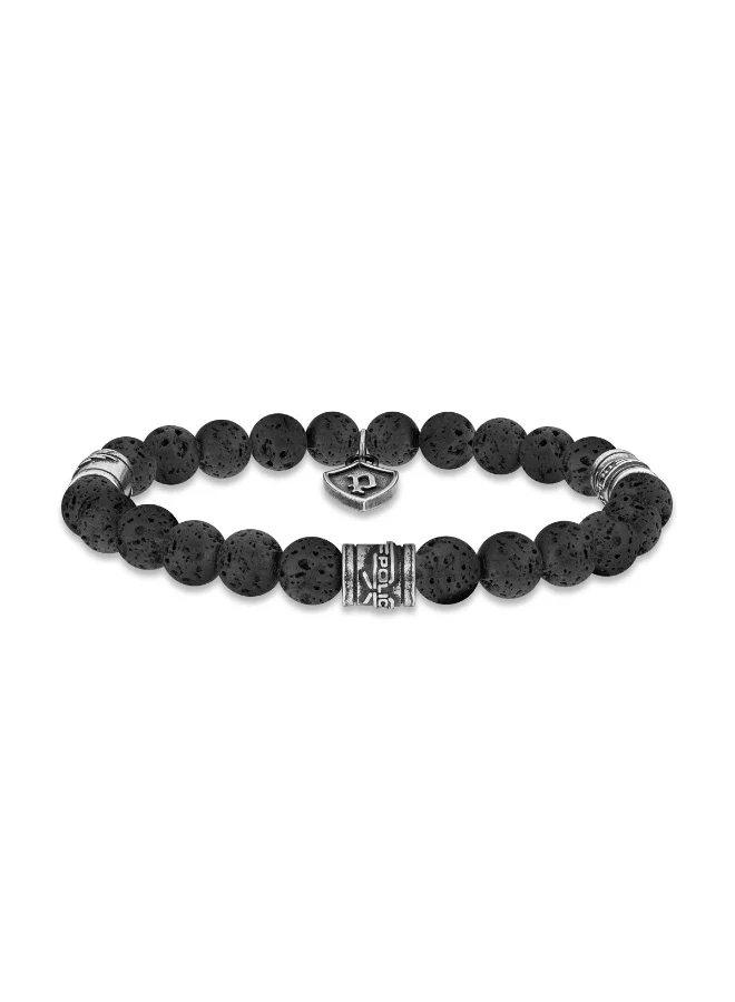 بوليس Talisman Black Lava P Crest Beads Bracelet for Men   Size L