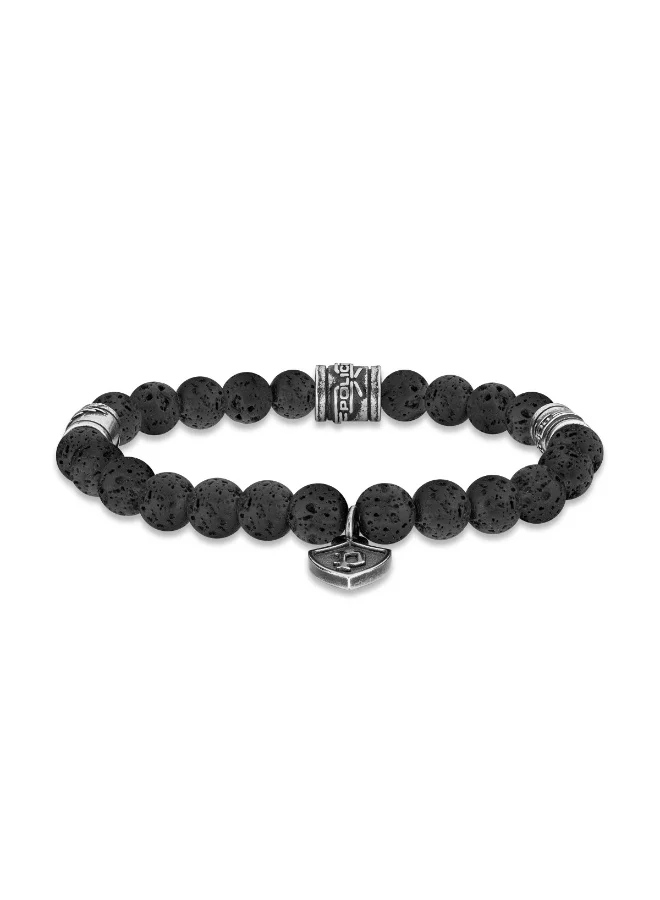 بوليس Talisman Black Lava P Crest Beads Bracelet for Men   Size L