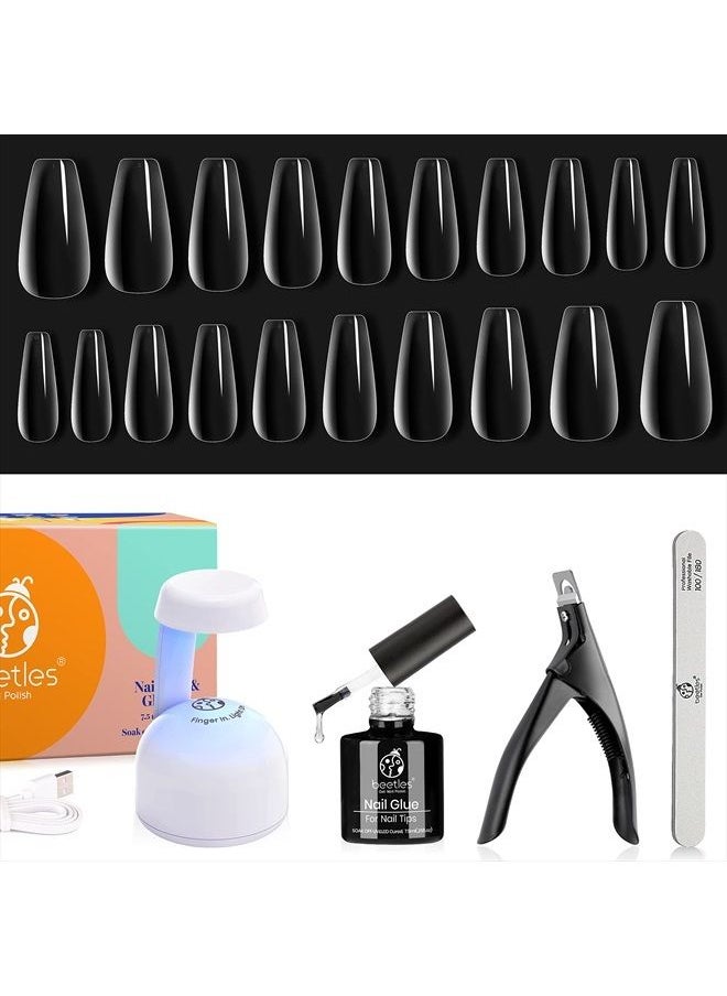beetles Gel Polish Beetles Gel Nail Kit Easy Nail Extension Set 5 In 1 Nail Glue Gel Base Coat with Pre shaped Medium Coffin Soft Gel Nail Tips and Led Nail Lamp Acrylic Nail Clipper for Nail Art Diy Home Manicure  - Image 1