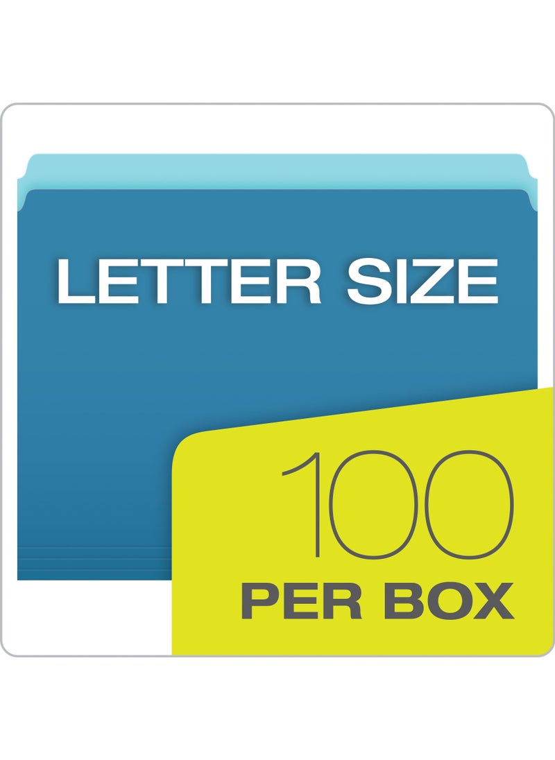 Pendaflex Pendaflex Two-Tone Color File Folders, Letter Size, Blue, Straight Cut, 100/BX (152 BLU)  - Image 5