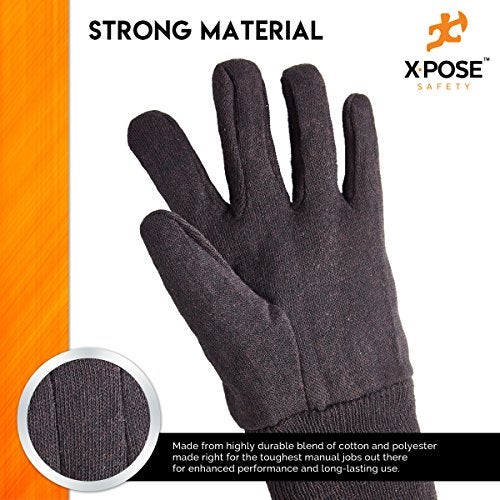 Xpose Safety Protective Work Gloves - 12 Pack For Industrial Labor, Home and Gardening Jersey Knit Cotton and Polyester Blend - 9oz Fleece - Men's Large - Brown - Image 4