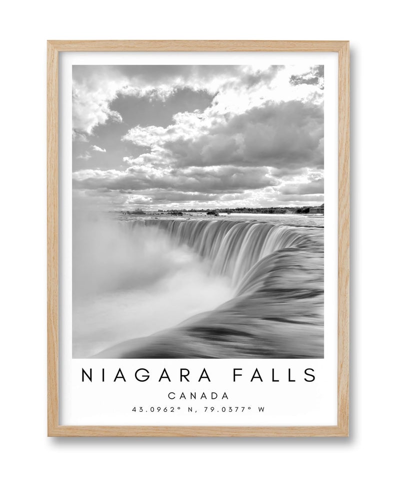 HesenDot 12x16in Niagara Falls Framed Wall Art,Black and White Waterfall Canvas Print,Modern Iconic Nature Photo Poster Wall Decor for Living Room Bedroom Study Home Office Gallery,1 Pack - Image 1
