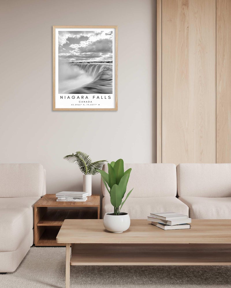HesenDot 12x16in Niagara Falls Framed Wall Art,Black and White Waterfall Canvas Print,Modern Iconic Nature Photo Poster Wall Decor for Living Room Bedroom Study Home Office Gallery,1 Pack - Image 2
