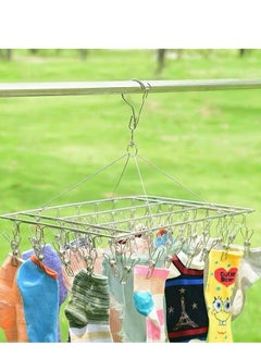 KASTWAVE Stainless Steel Sock Drying Rack, Laundry Pegs with 36pcs Swivel Hook Wind-proof Clothes Hanging Rack Metal Clothespins Rectangle for Socks, Underwear, Shoe Insoles, Baby Clothes, Gloves  - Image 5